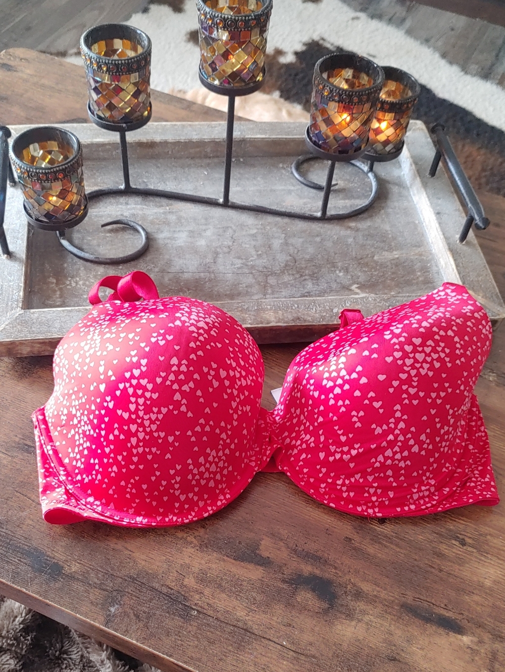 NWOT Victoria's Secret 38DDD Red/pink Hearts Padded Underwire gorgeous bra